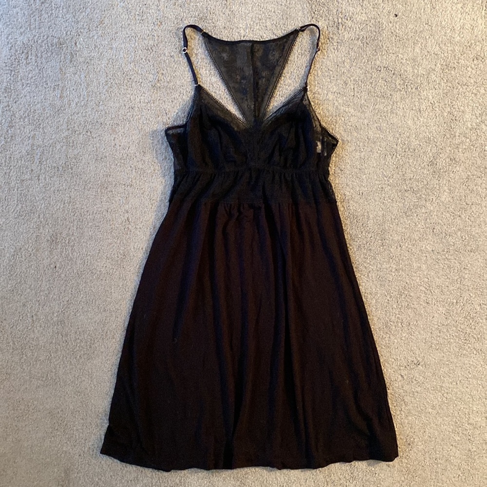Eberjey Nightgown Slip Black Night Pajamas Lace T-Back - M